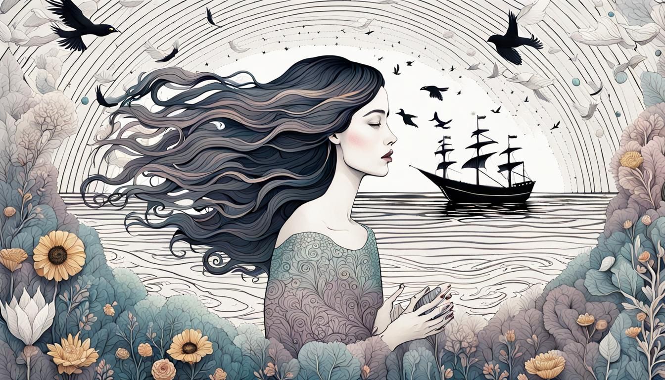 Woman Holding Galaxy in Watercolor Dreamscape