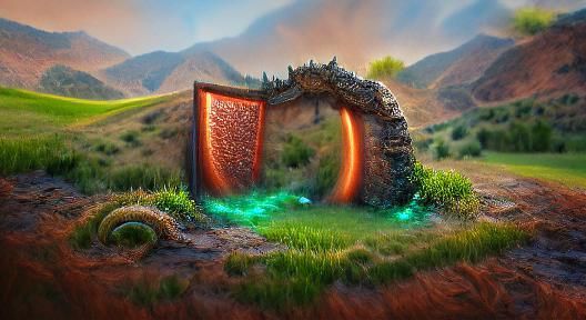 Copper Dragon Scales Portal on Hillside: Artstation Painting
