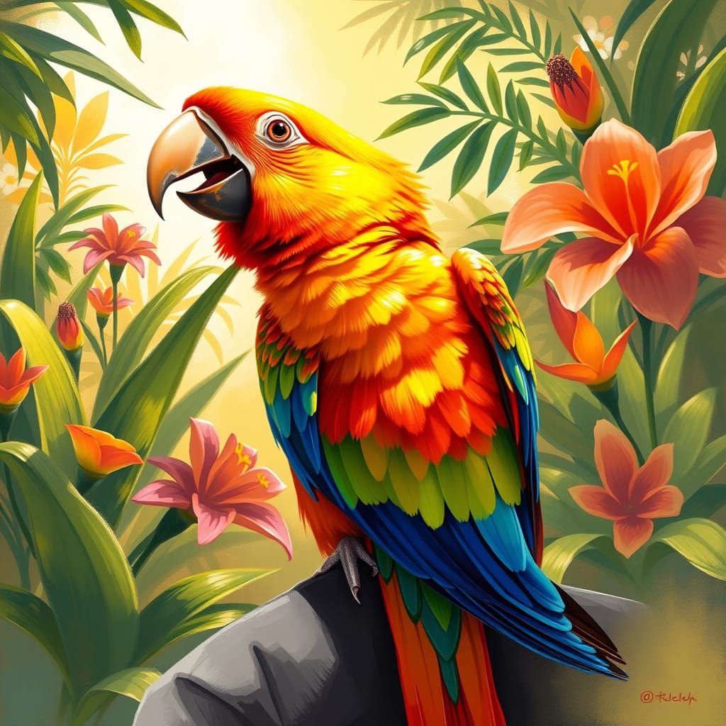 Vibrant Parrot Portrait in Impressionist Style