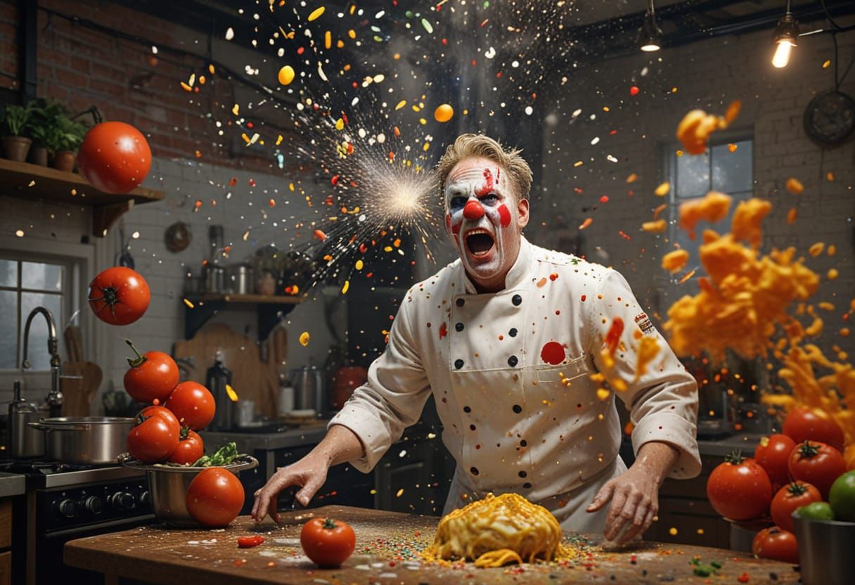 Clowns Cause Kitchen Chaos in Hyper-Realistic Rendering
