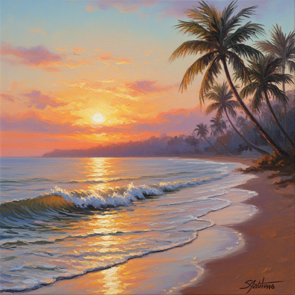 Impressionistic Tropical Beach Sunset Painting