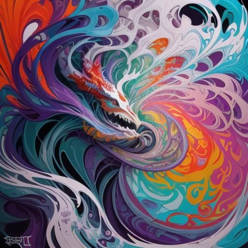 Abstract Mari Lwyd in Polychromatic Graffiti Art