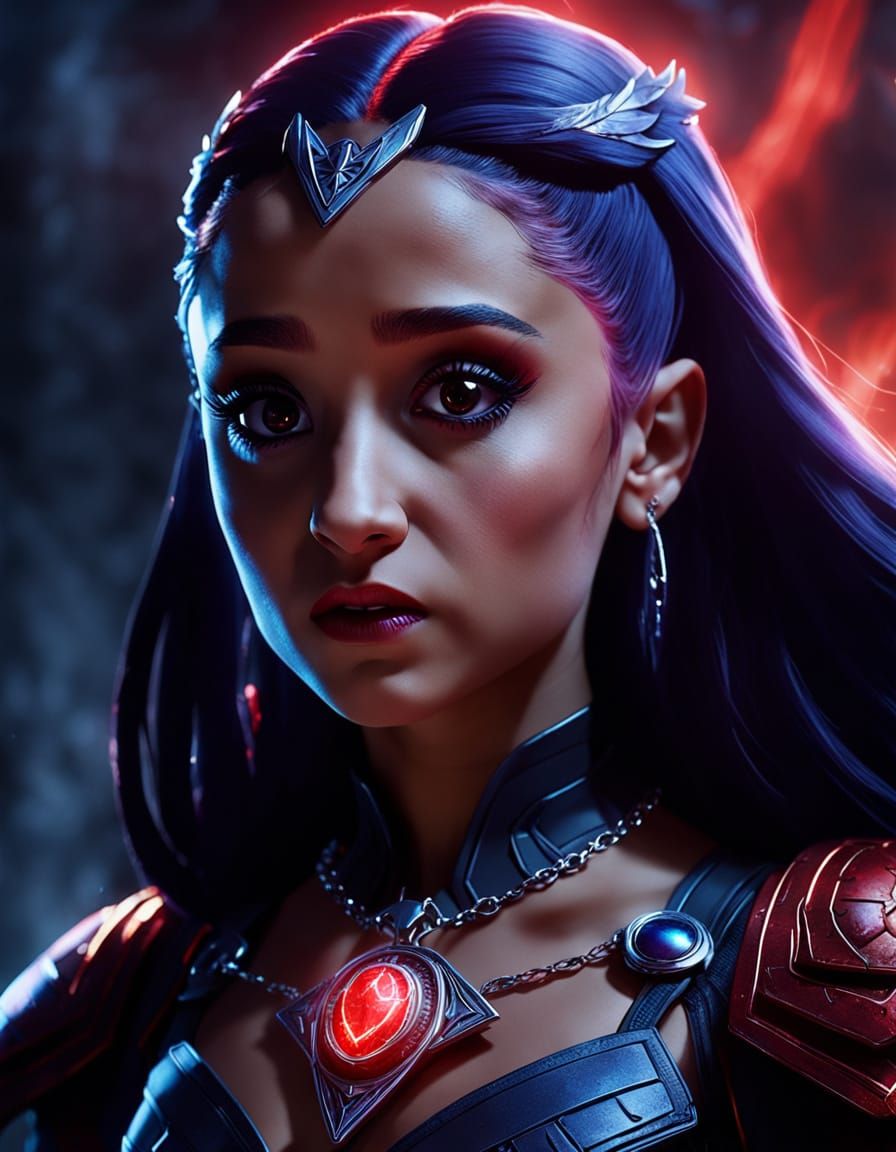 Mystical Superheroine with Red Amulet in Comic Book Style