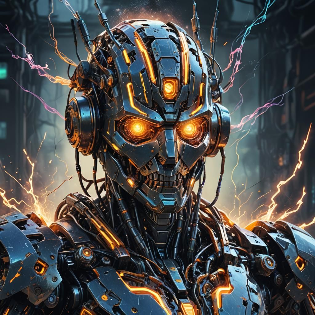 Majestic Robot Overlord with Cracked CPU: Concept Art