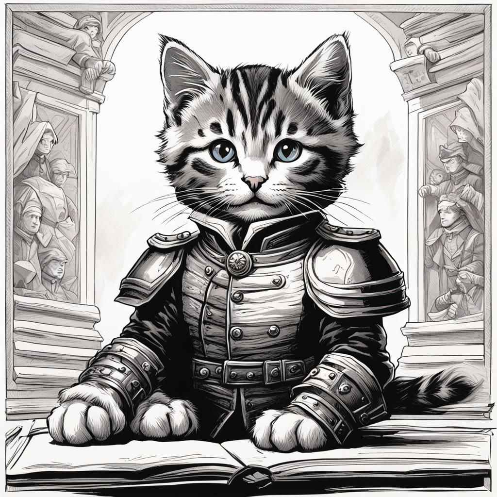 Tabby Kitten as Sir Lancelot in Storybook Illustration