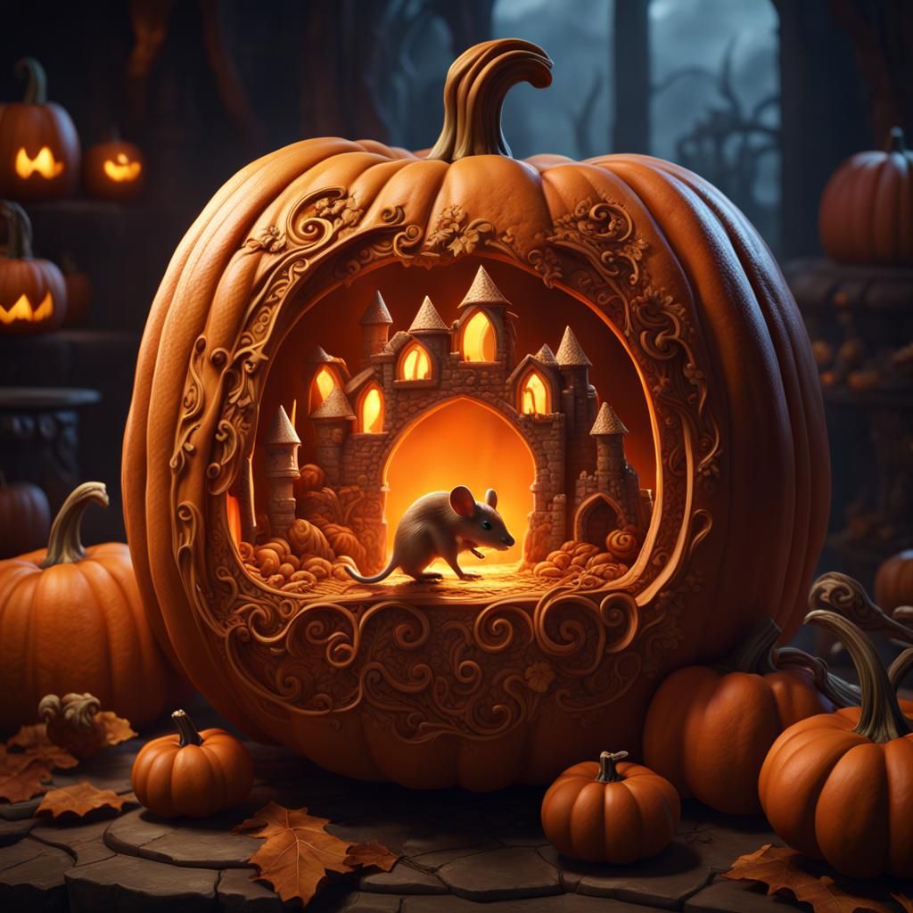 Mouse Carved Pumpkin with Cheese Castle Backdrop