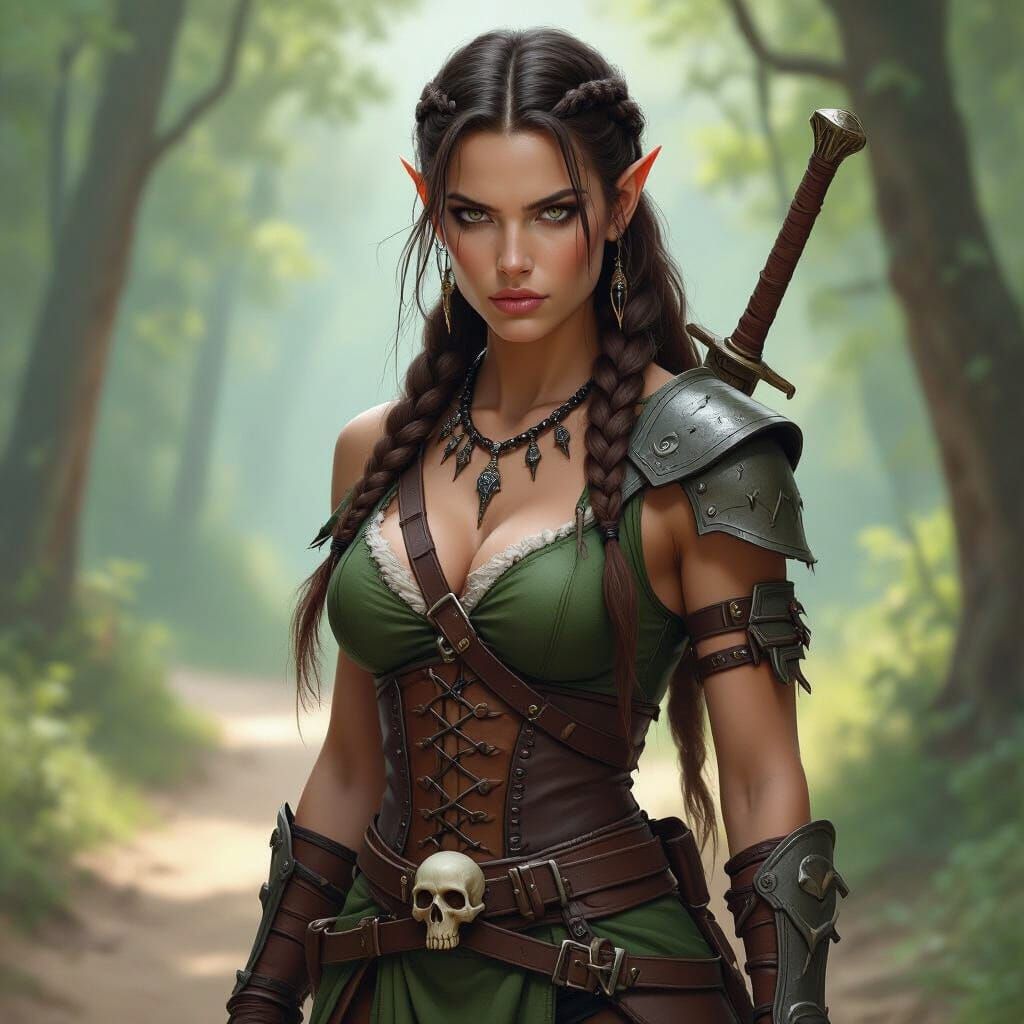 Female Half-Elf Barbarian in Realistic Fantasy Art Style