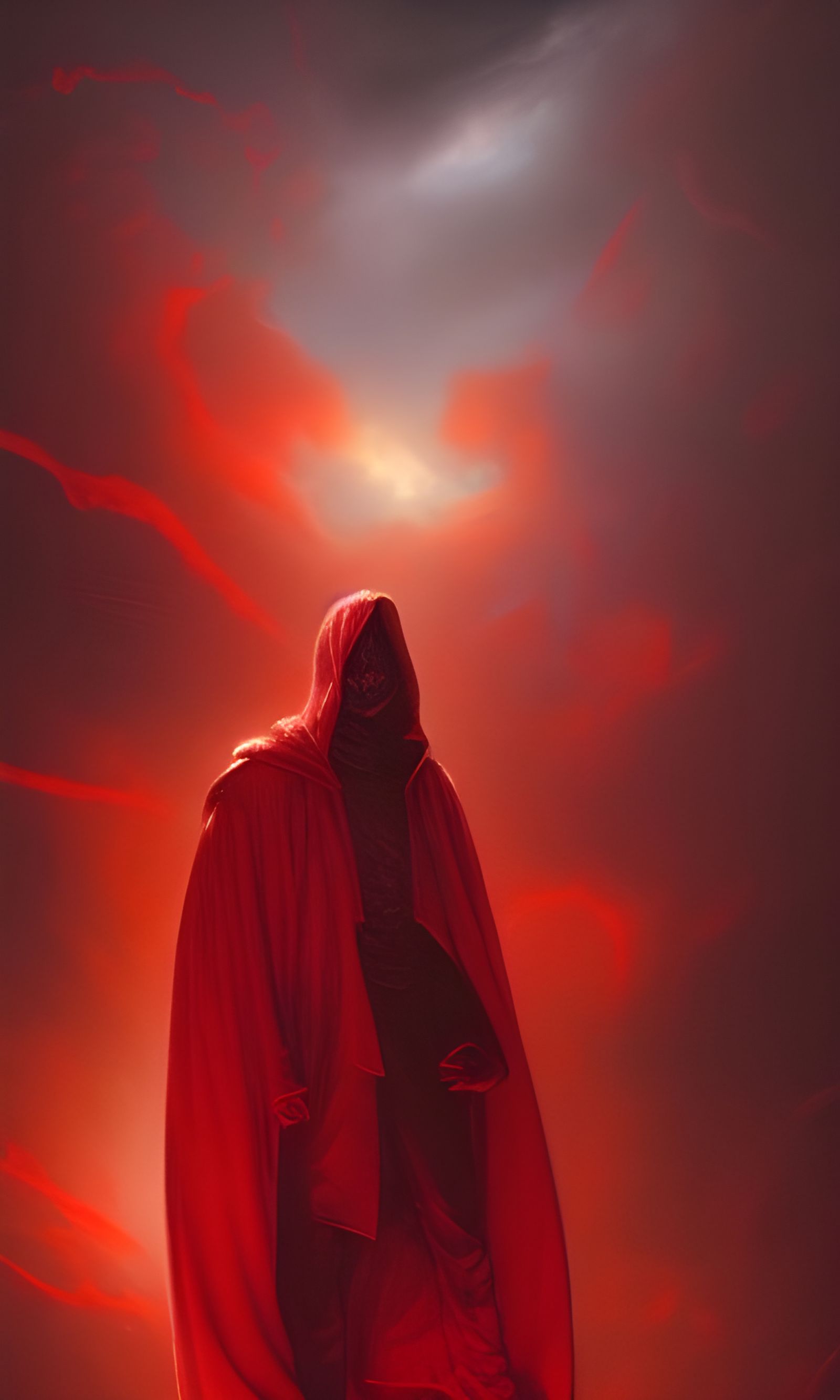 Ominous Figure on Cloud in Romantic Woodcut Style