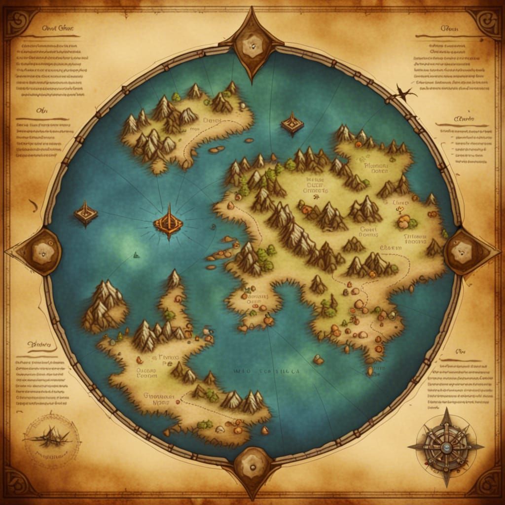 Fantasy World Map on Old Parchment