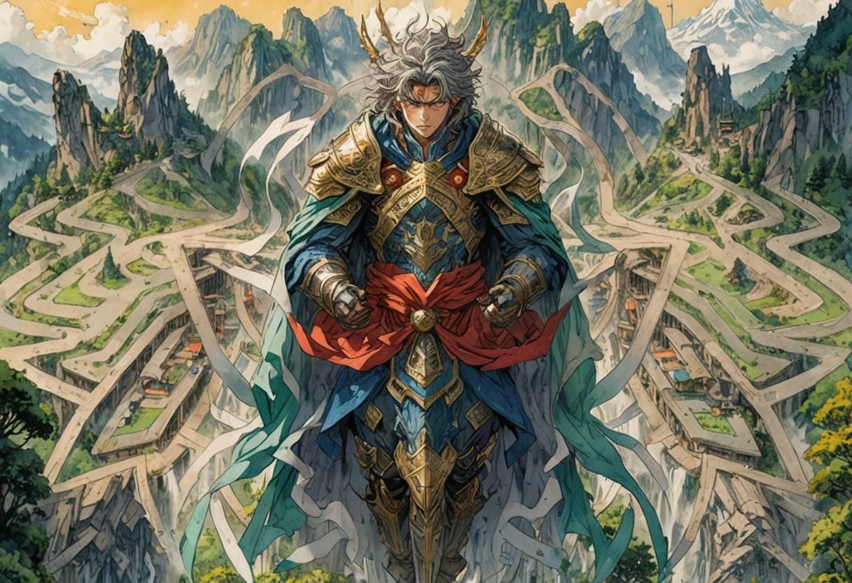 Majestic Hero Protects Mountain Village: 80s Anime Art