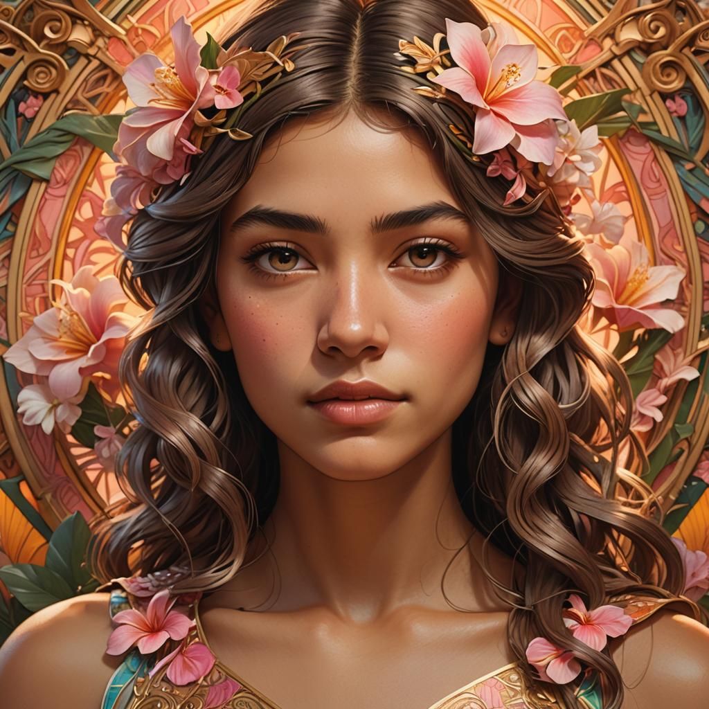 Art Nouveau Portrait of a Hawaiian/Italian Girl