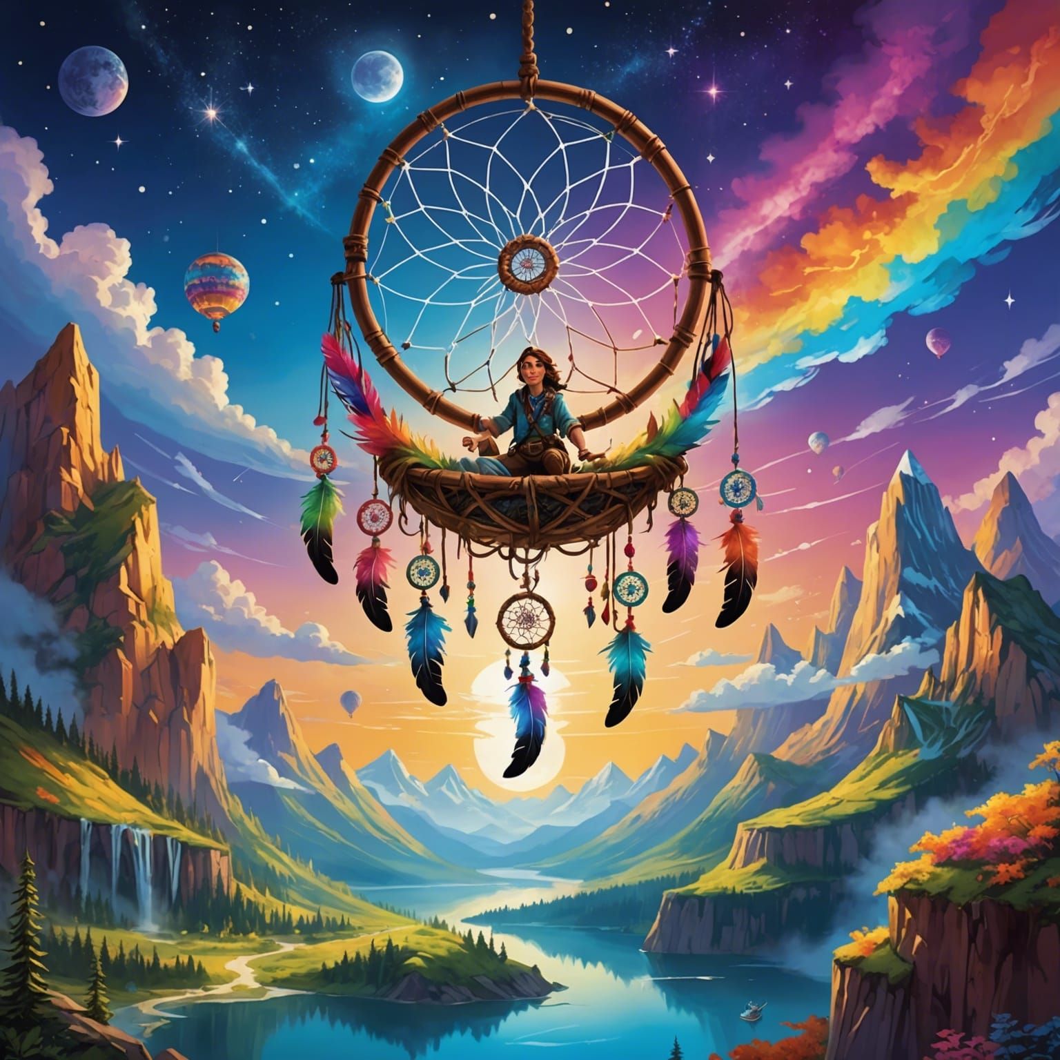 Adventurer in a Dream World of Colorful Clouds