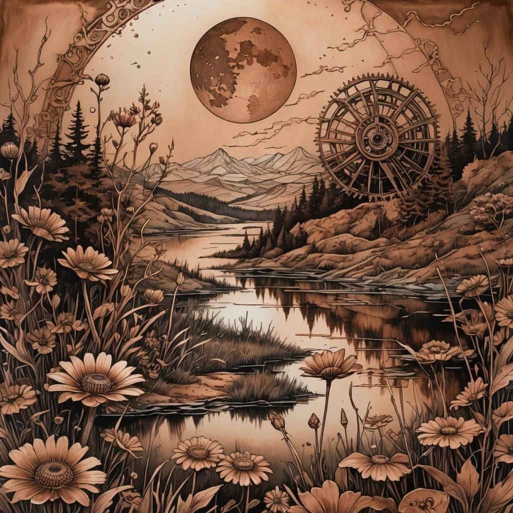 Copper Landscape with Steampunk Elements
