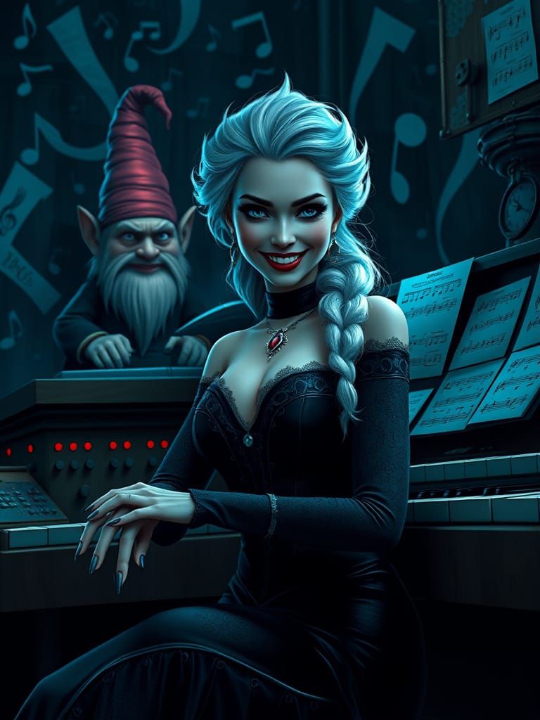 Enchantress at the Organ: A Dark, Cinematic Portrait