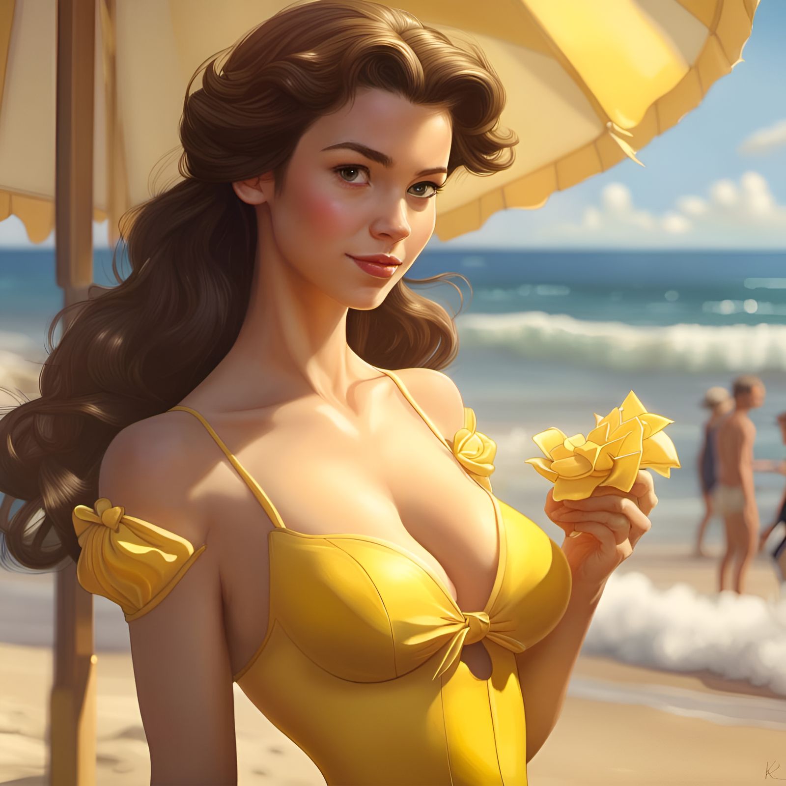 Princess Belle's Beach Day: Artgerm & Pixar Style