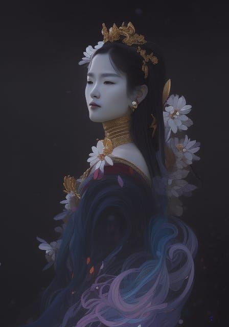 Kamimusubi: Japanese Celestial Goddess in Art Nouveau Style