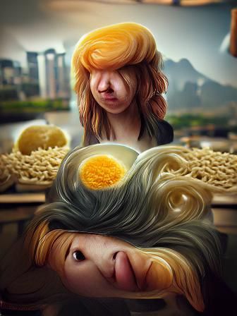 Surreal Noodle Hair Portrait in Matte Painting Style