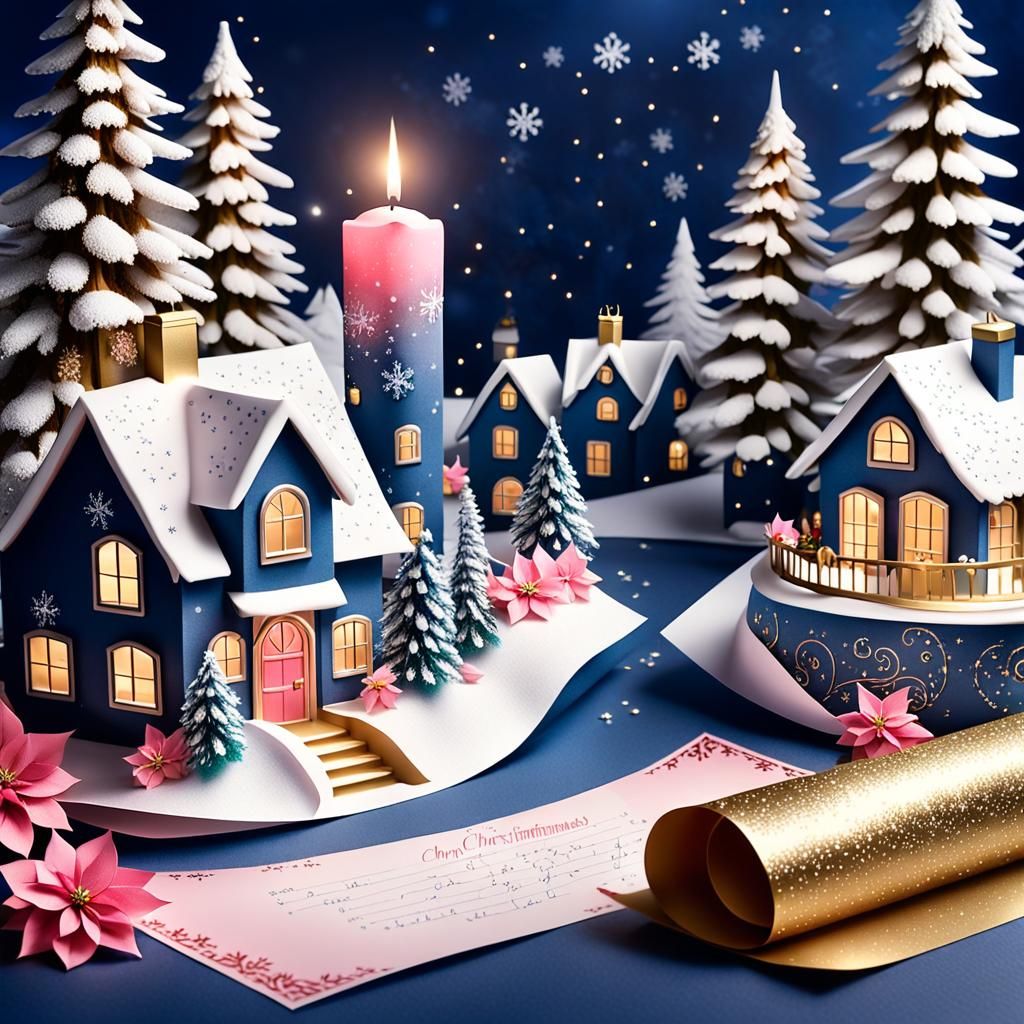 Snowy Villa on Letter Paper in Winter Scene