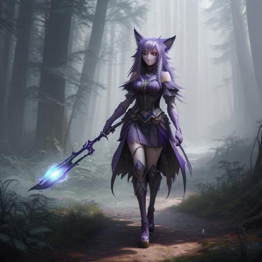 Cute Fox Girl in Forest: Detailed Matte Painting