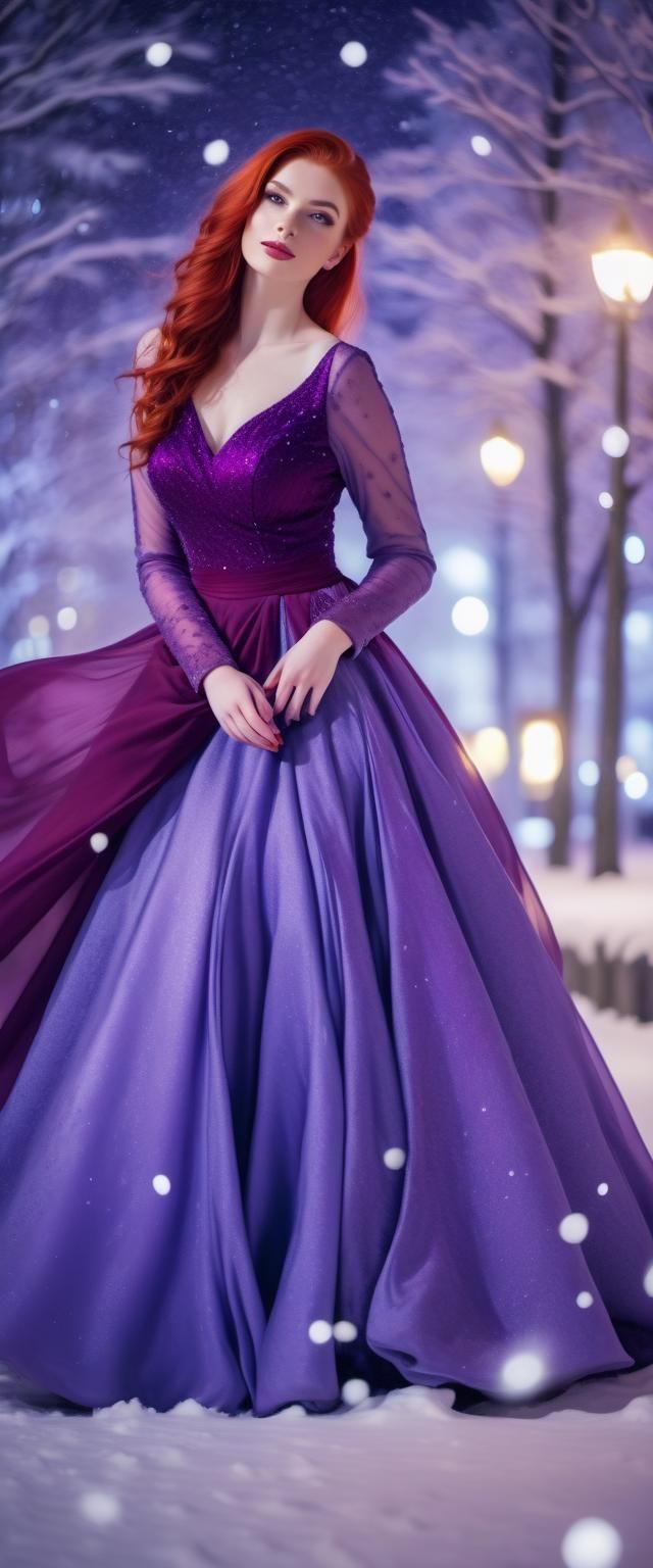 Red-Haired Girl in Winter Moonlight