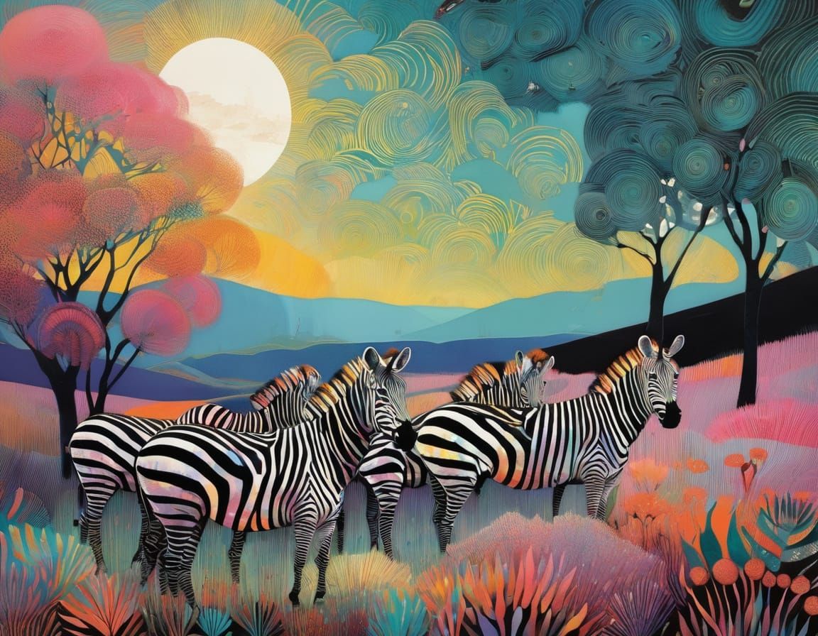 Zebras in Soft Pastel Hues, Vibrant Art Style