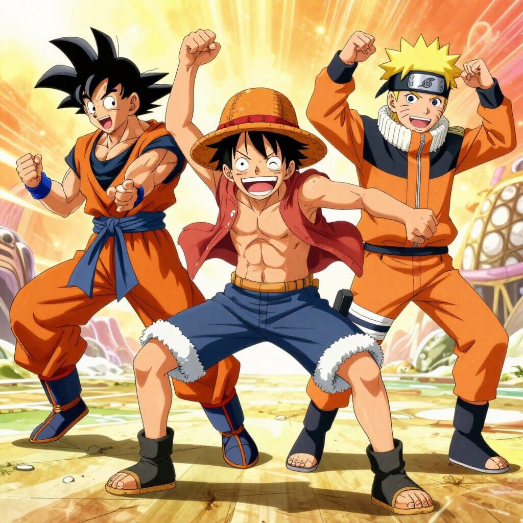 Anime Heroes Dancing in Golden Hour Glow