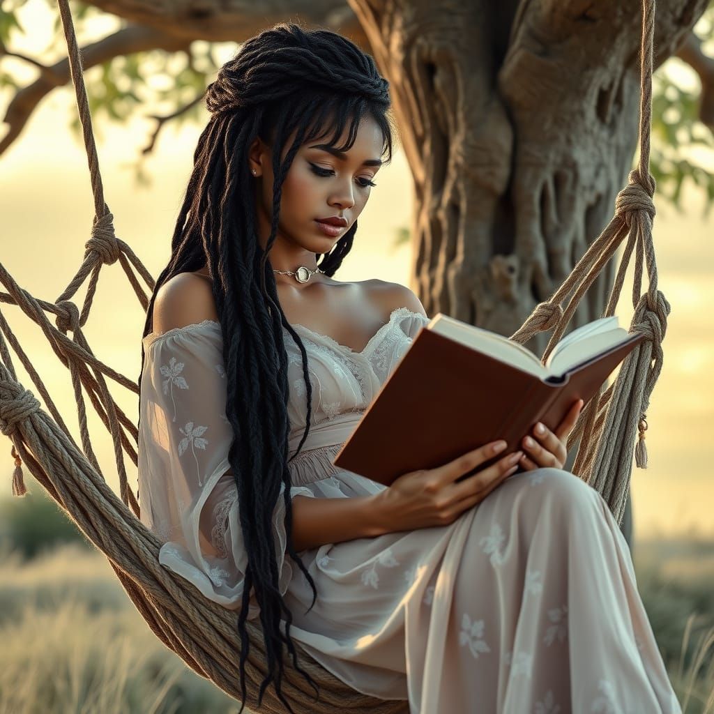 Woman in Summer Hammock with Intricately Braided Hair