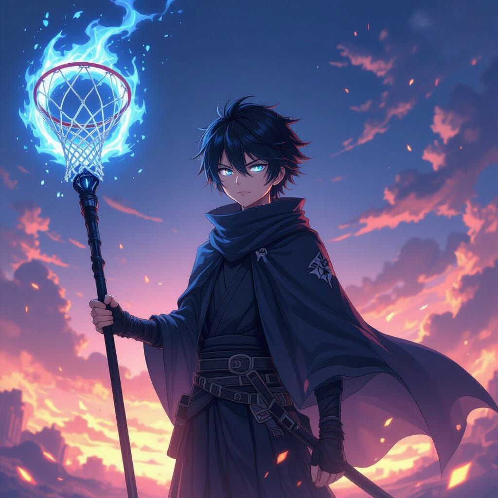 Anime Warrior Holding a Glowing Staff in 8k