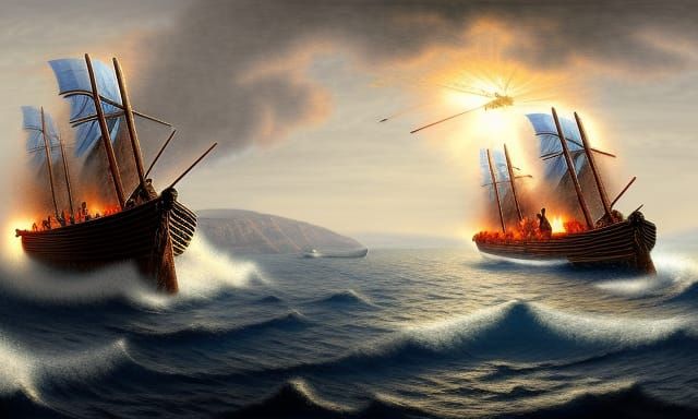 Roman Galera Attacked by Greek Triremes