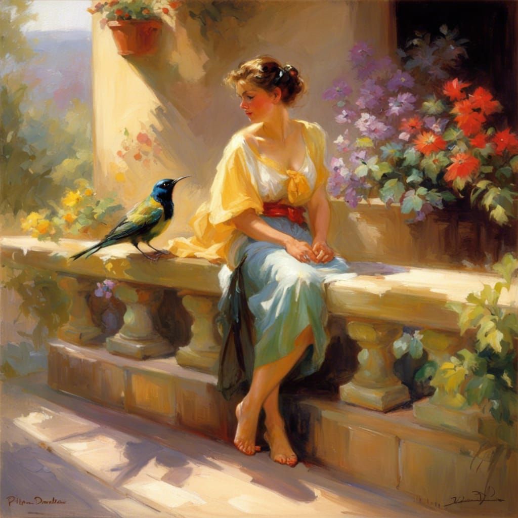 Sunbird on Stone Terrace: Classical Realism