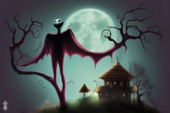 Terrifying Horror House Interior with Demon, Digital Art