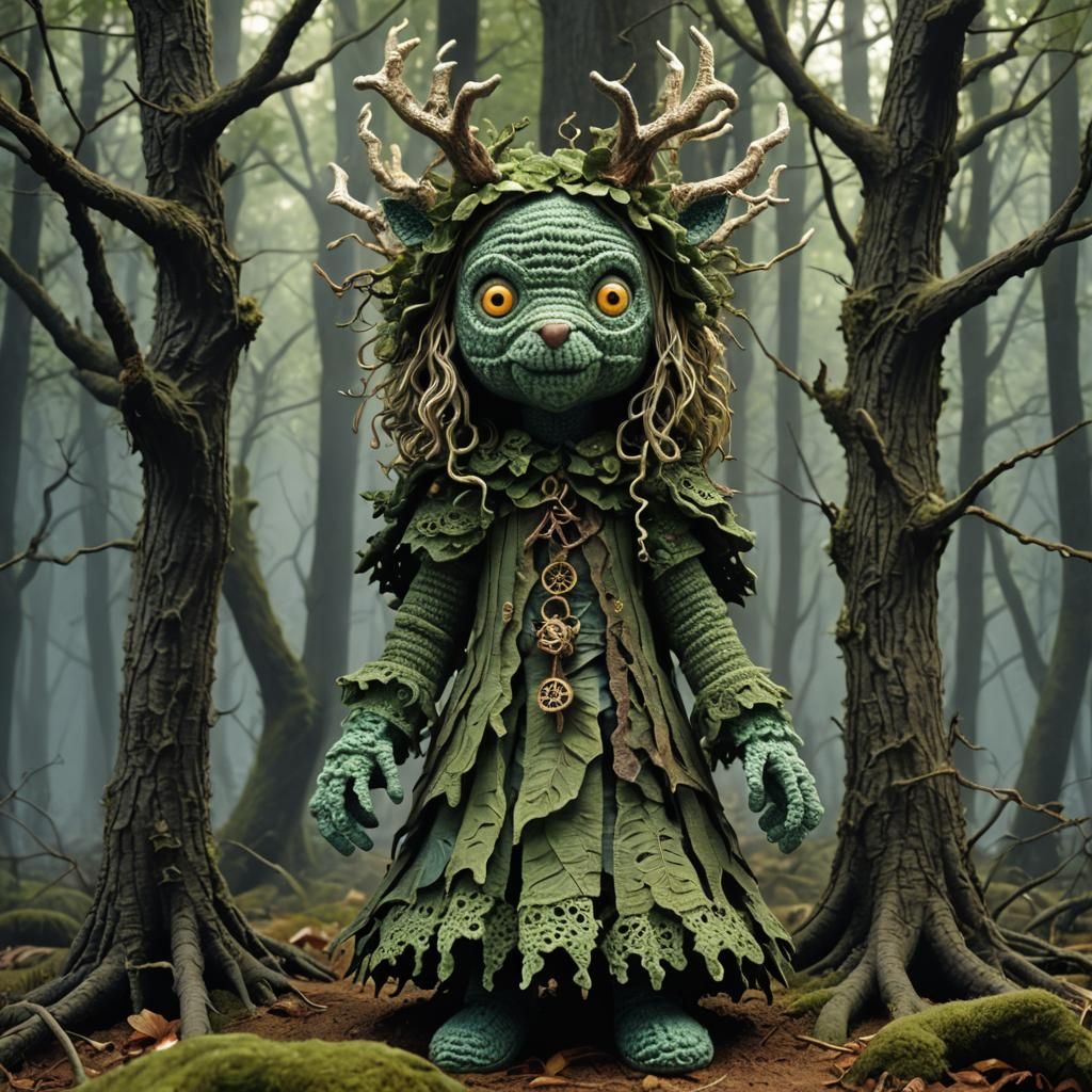 Dark Forest Enchantress Amigurumi in Horror Style