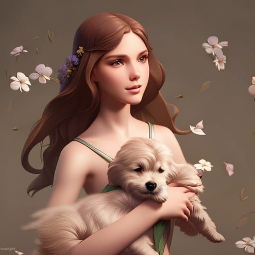 Girl with Puppy Portrait in Artgerm Style