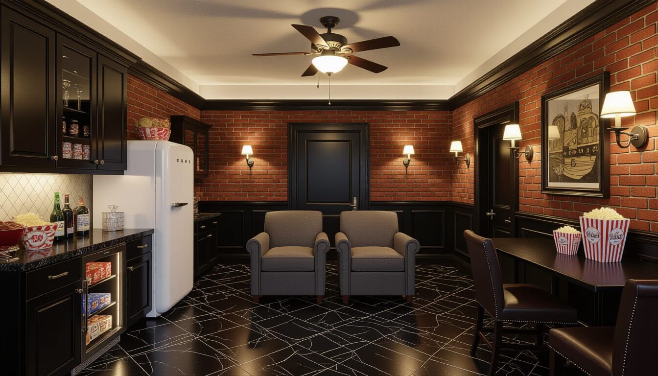 Victorian Cinema Room with Snacks and Ambient Lighting