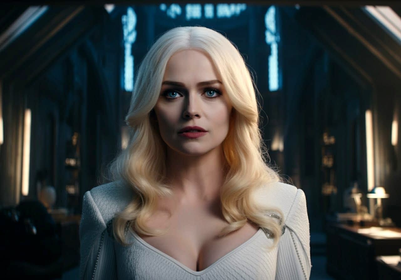 Emma Frost Portrait with Intricate Interior Background