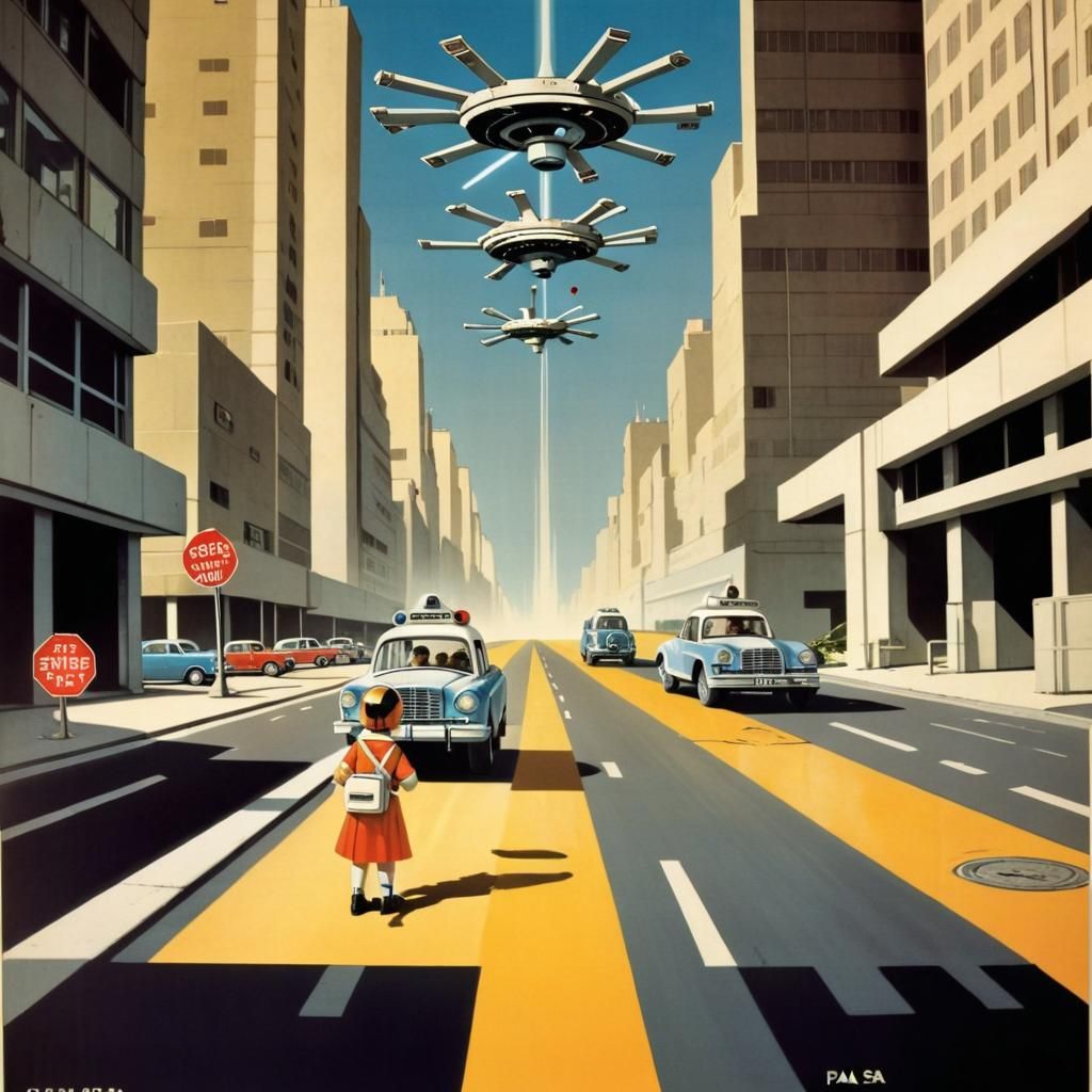 Vintage PSA Poster: Road Safety in Space, 2099
