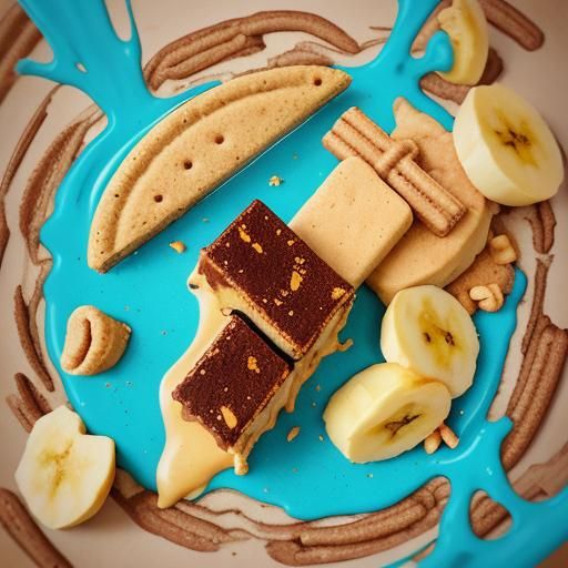 Fudge ice cream bar with bananas, peanut brittle, and graham...