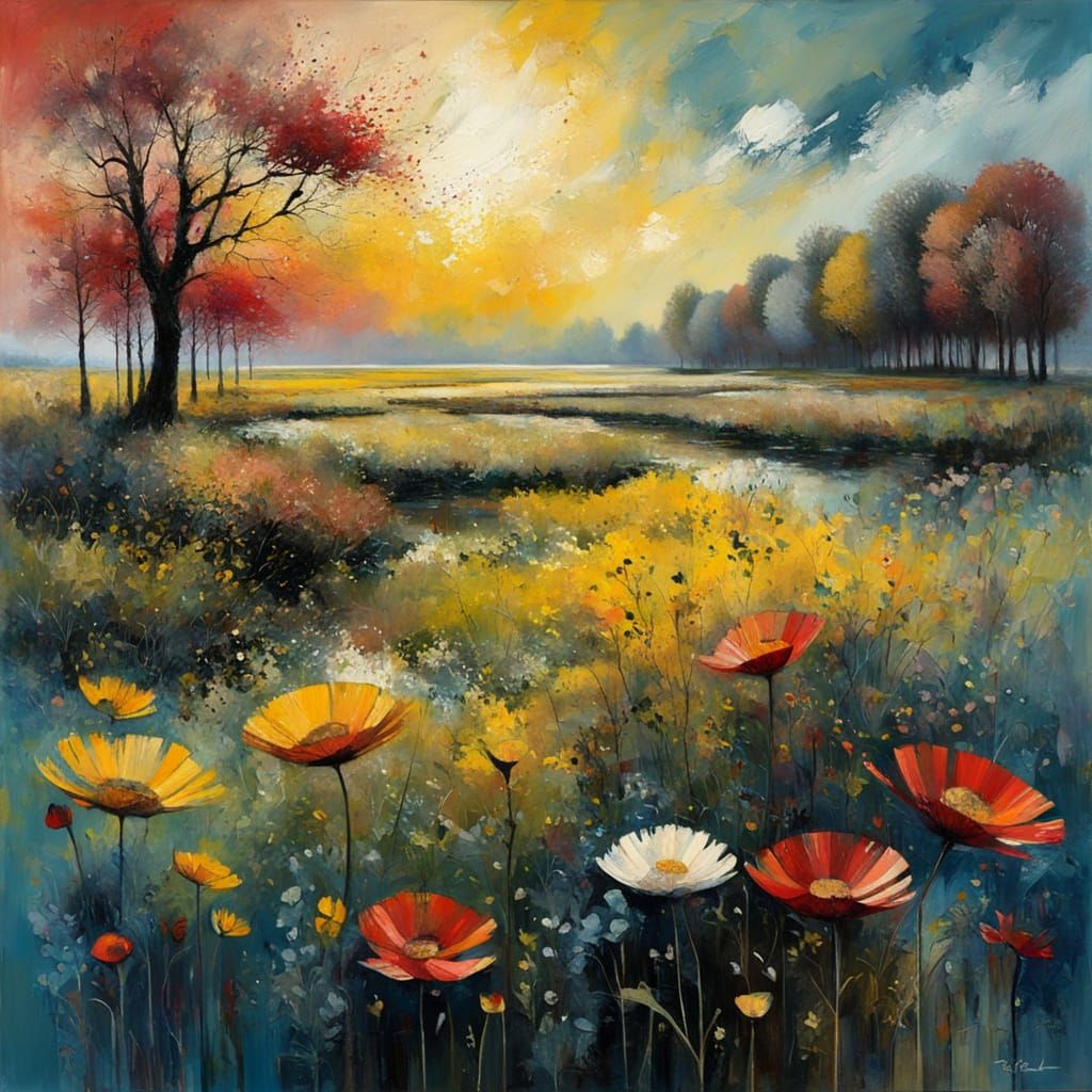 Expressionist Impasto Encaustic Painting with Summer Colors