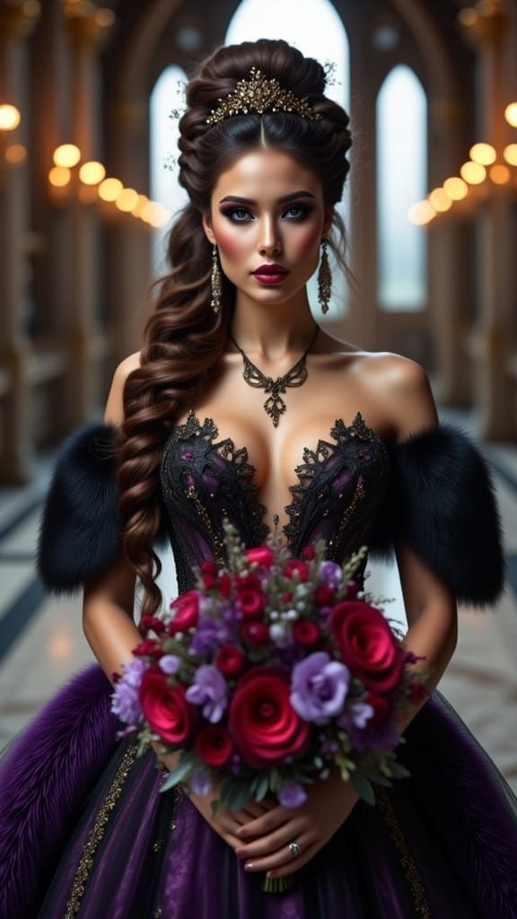 Elegant Bride in Gothic Lace Gown at Synagogue