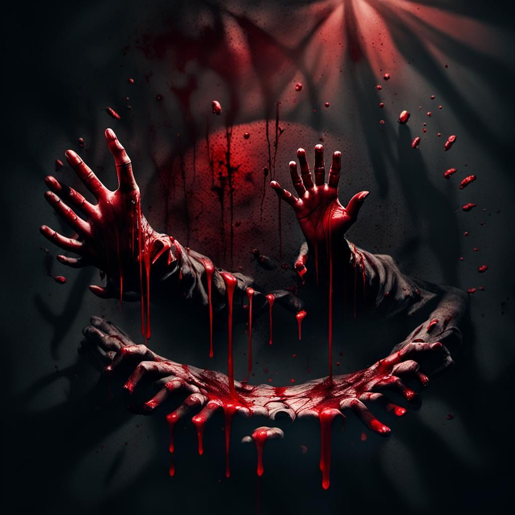 Eerie Bloody Hands in Dark Fantasy Illustration