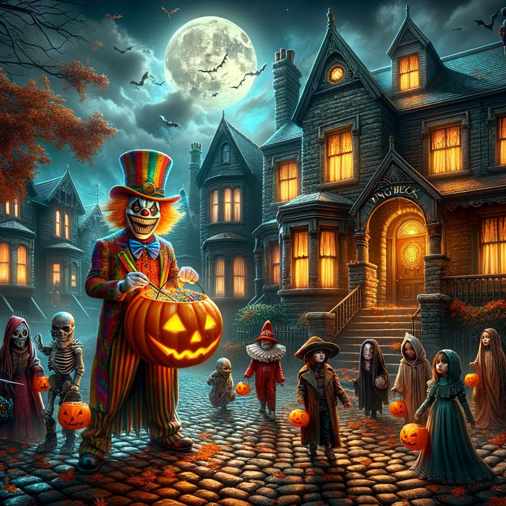 Victorian Halloween Night With Eerie Clown