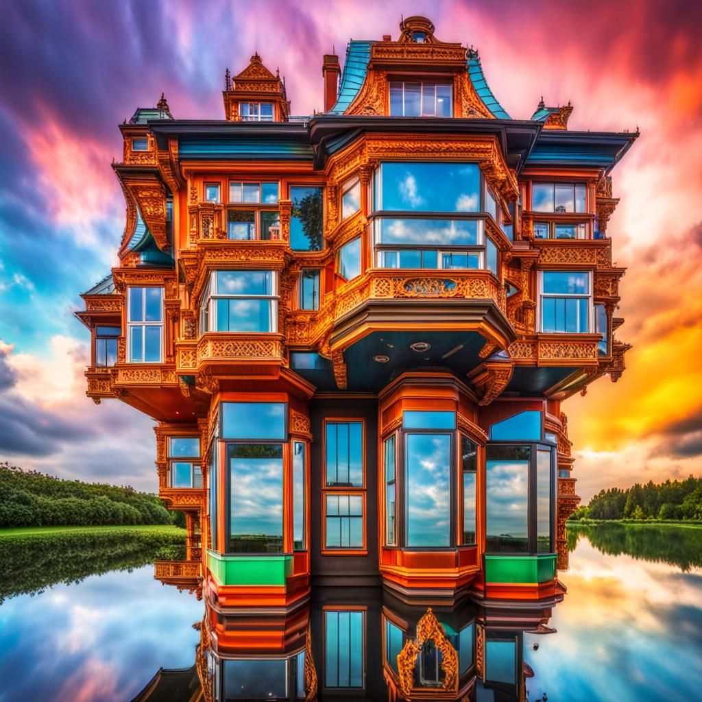 Upside Down House in the Sky: Hyperrealistic HDR Image