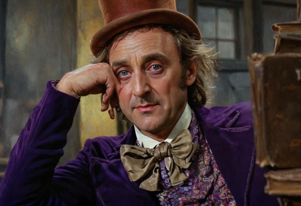 Melancholic Willy Wonka Portrait in Oil Painting