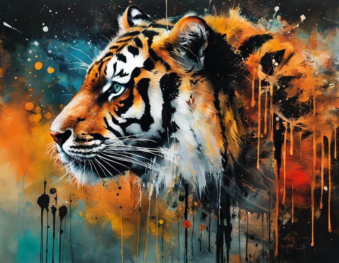 Siberian Tiger in Sombrero: Alcohol Ink and Metal