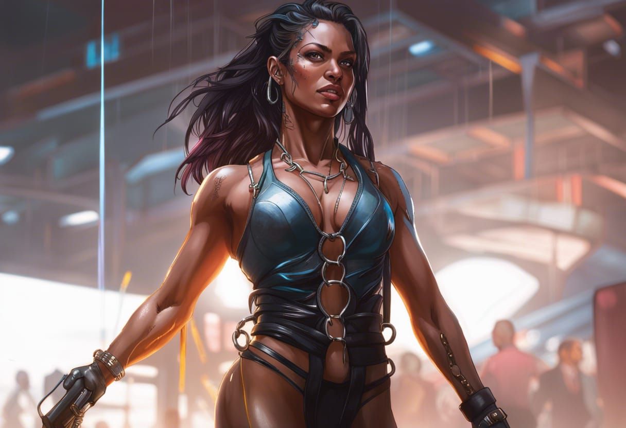 Chained Cyberpunk Woman: Hyperdetailed Portrait in 8K