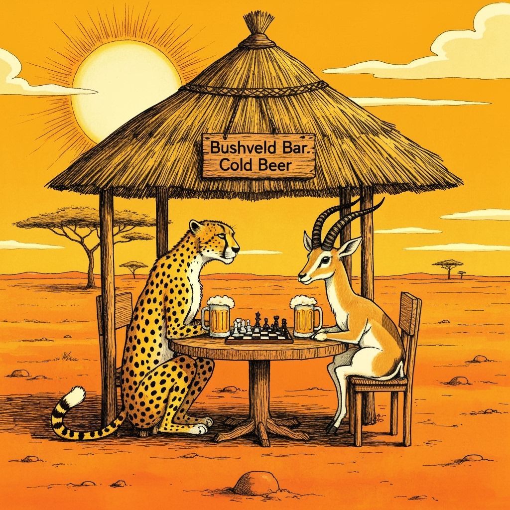Cheetah and Gazelle Play Chess at Bushveld Bar