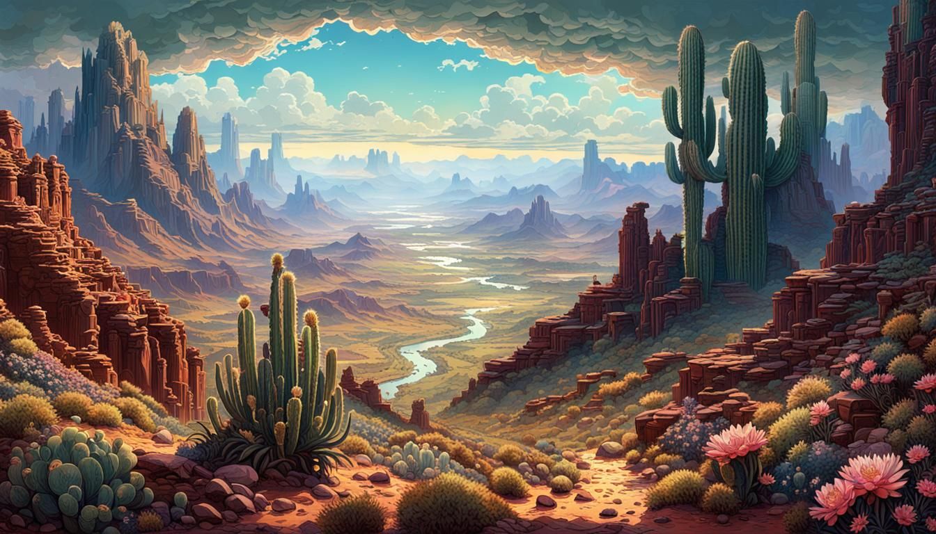 Desert Canyon Vista in Art Nouveau Style
