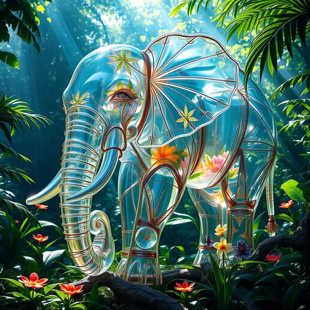Glass Elephant in Jungle, Fantasy Art
