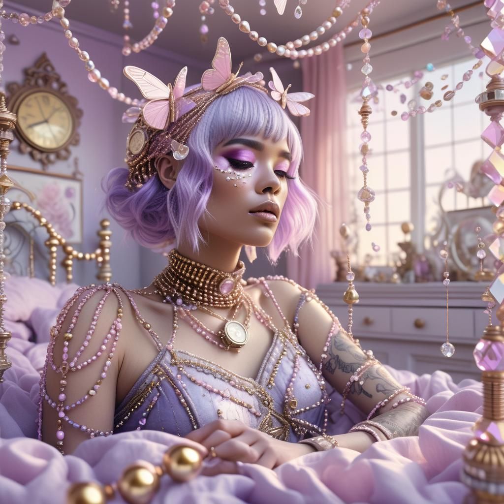 Pastel Portrait with Steampunk and Crystal Accents