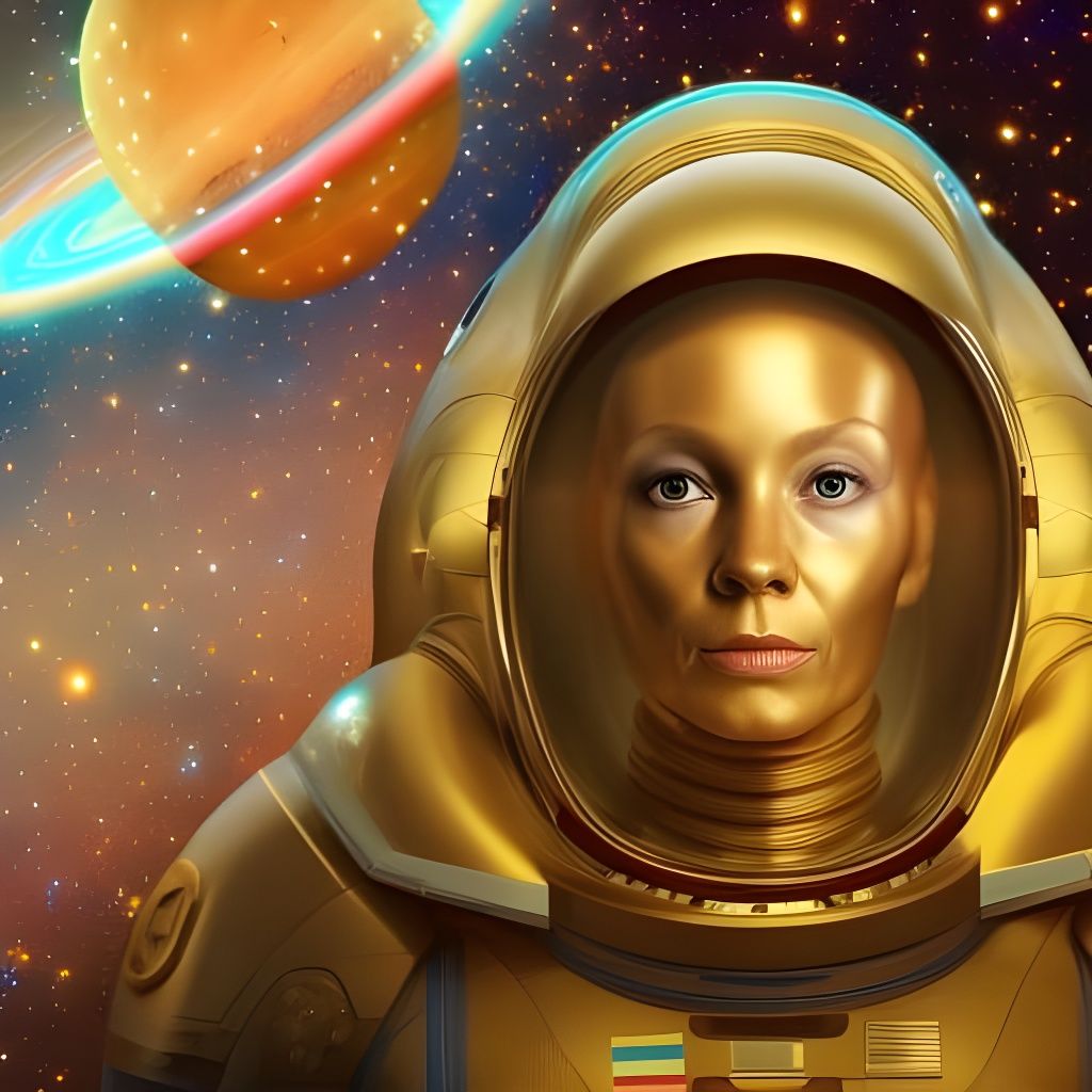 Golden Galactic Sky with a Huge Round Planet